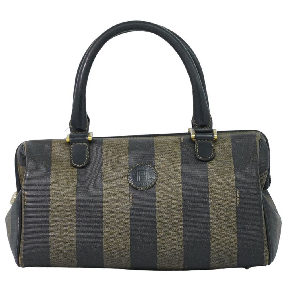 Fendi Vintage Pequin Convertible Boston Coated Canvas Khaki Canvas Handbag